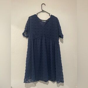 Kirudno Navy Textured Short Sleeve Dress Size Medium